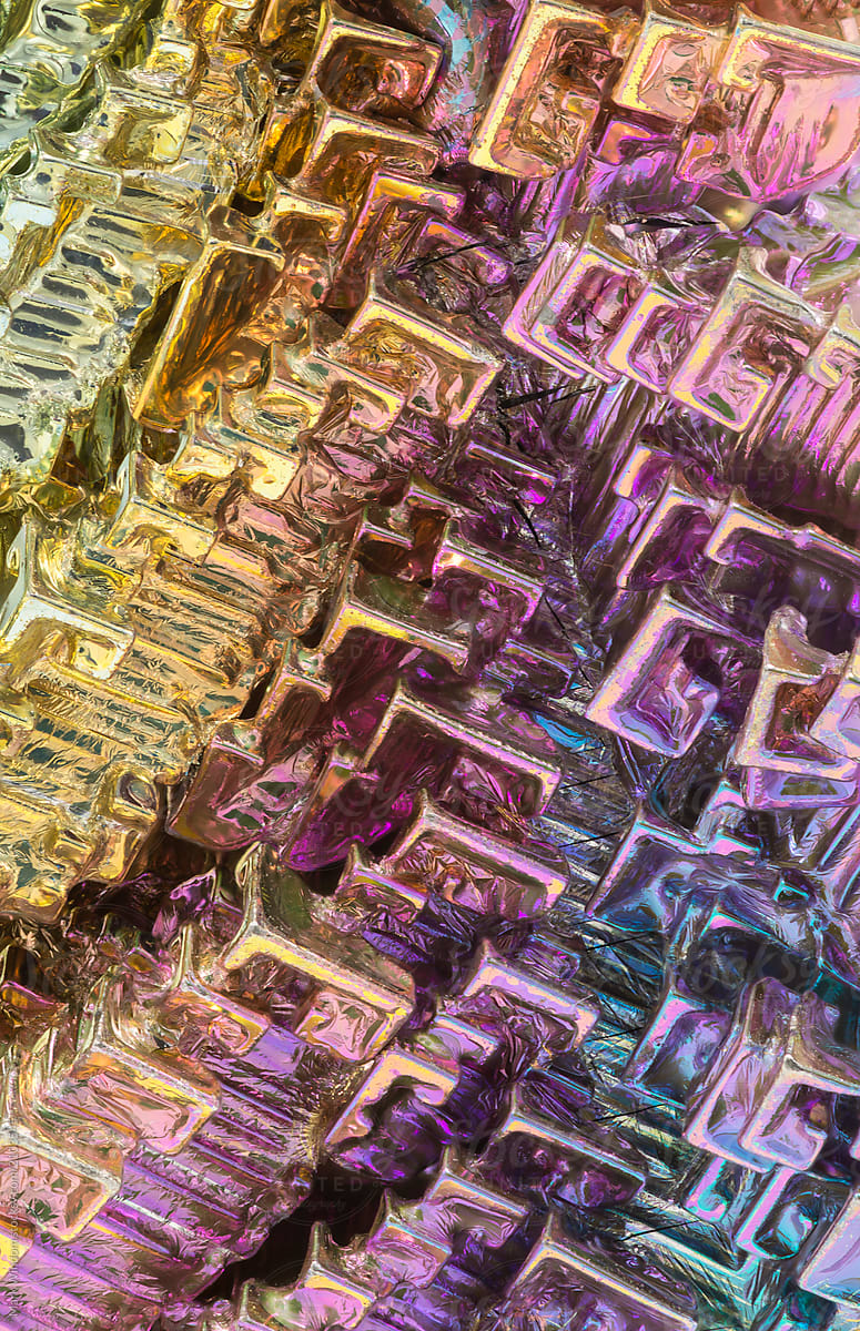 Bismuth metal crystal, close up