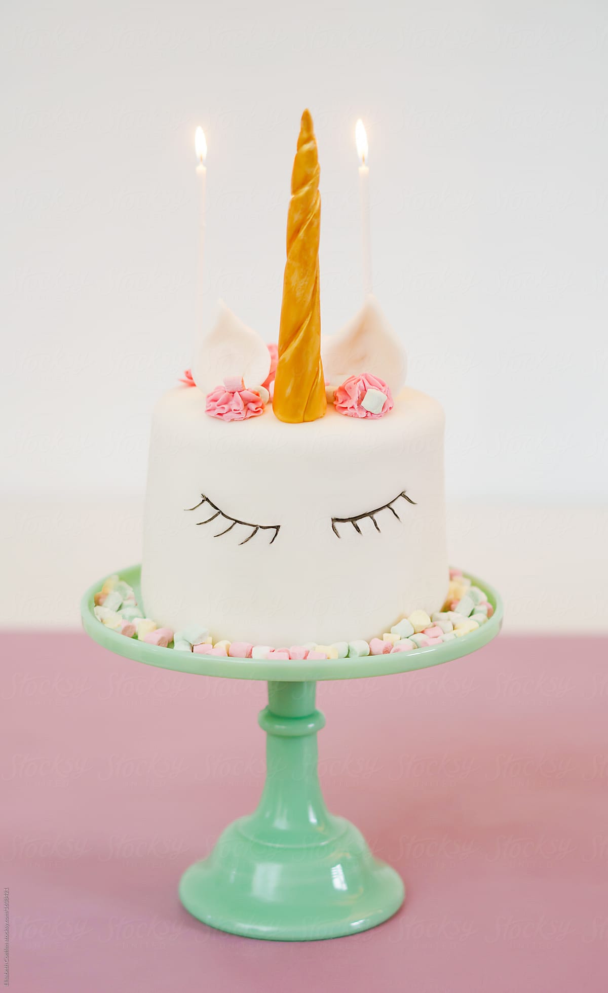 Unicorn cake with fondant and mini marshmallows
