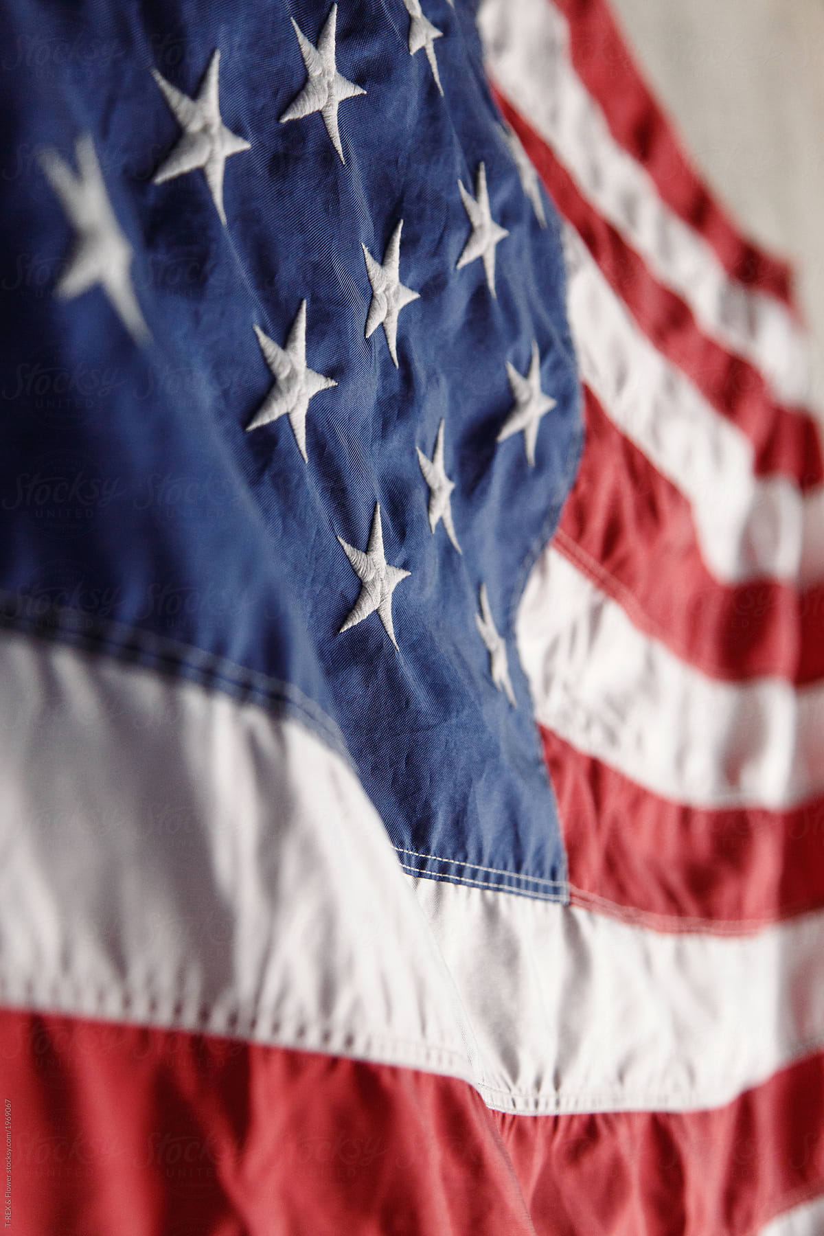 Closeup wrinkled USA flag on Fourth of July