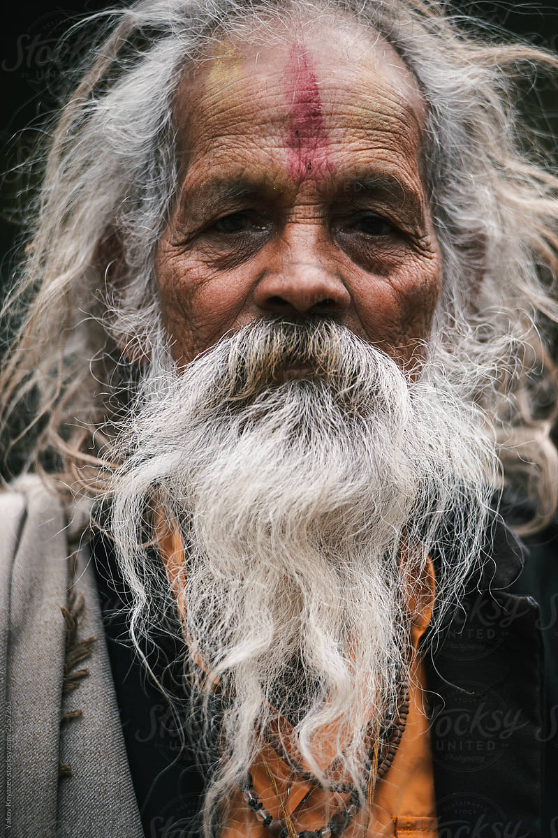 old Indian man portrait with grey beard