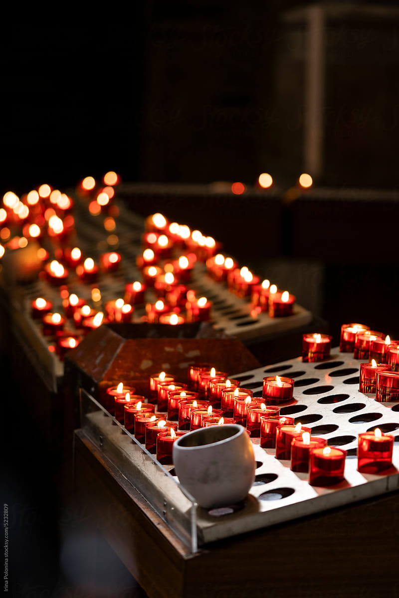 Burning candles in a Catholic temple.