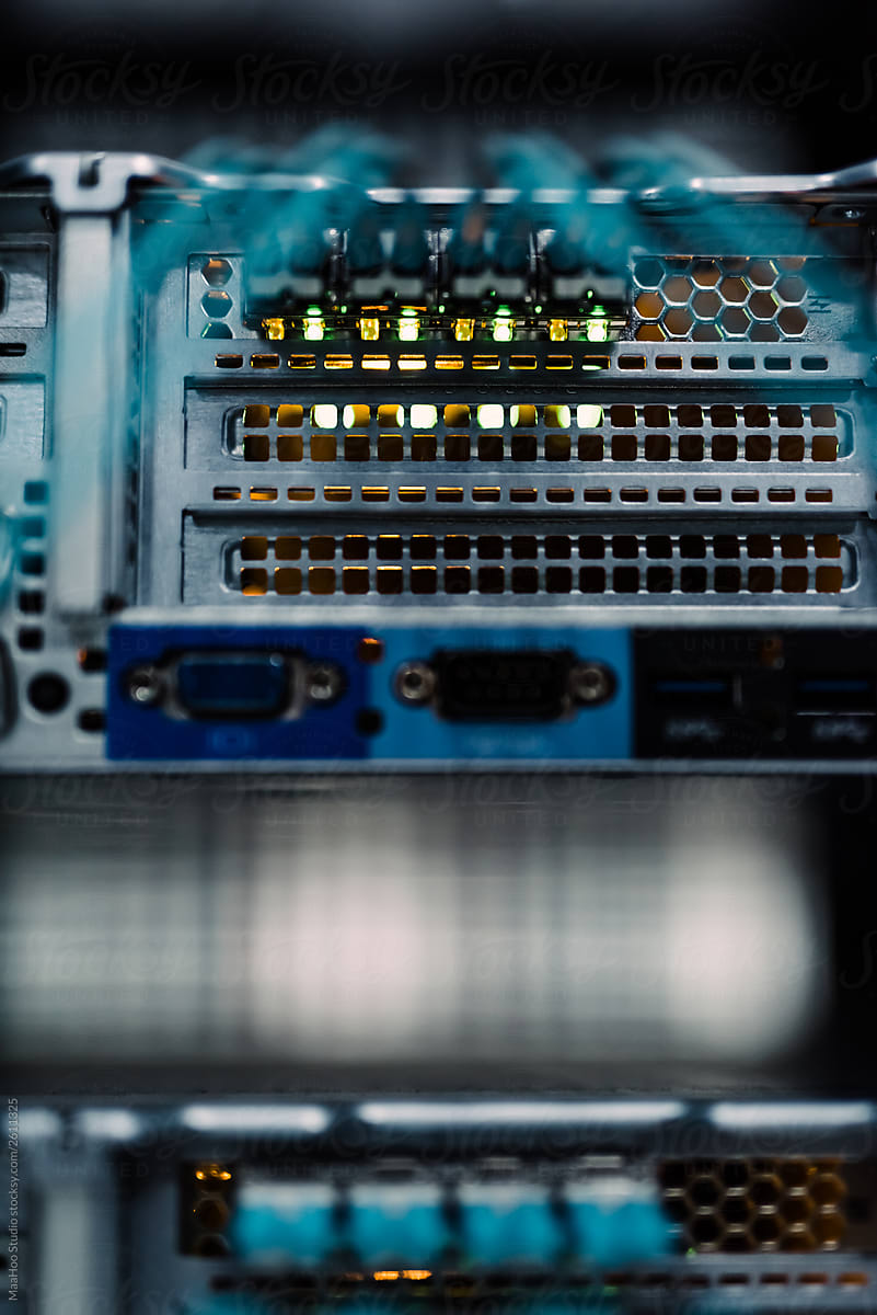 Close up of network server