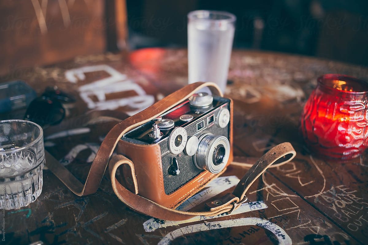 Vintage camera on bar table