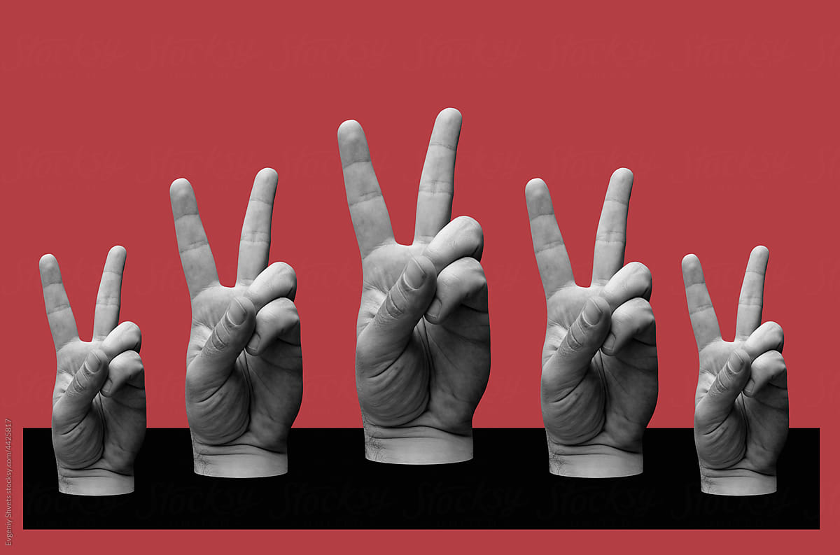 Group of Hands Showing Victory