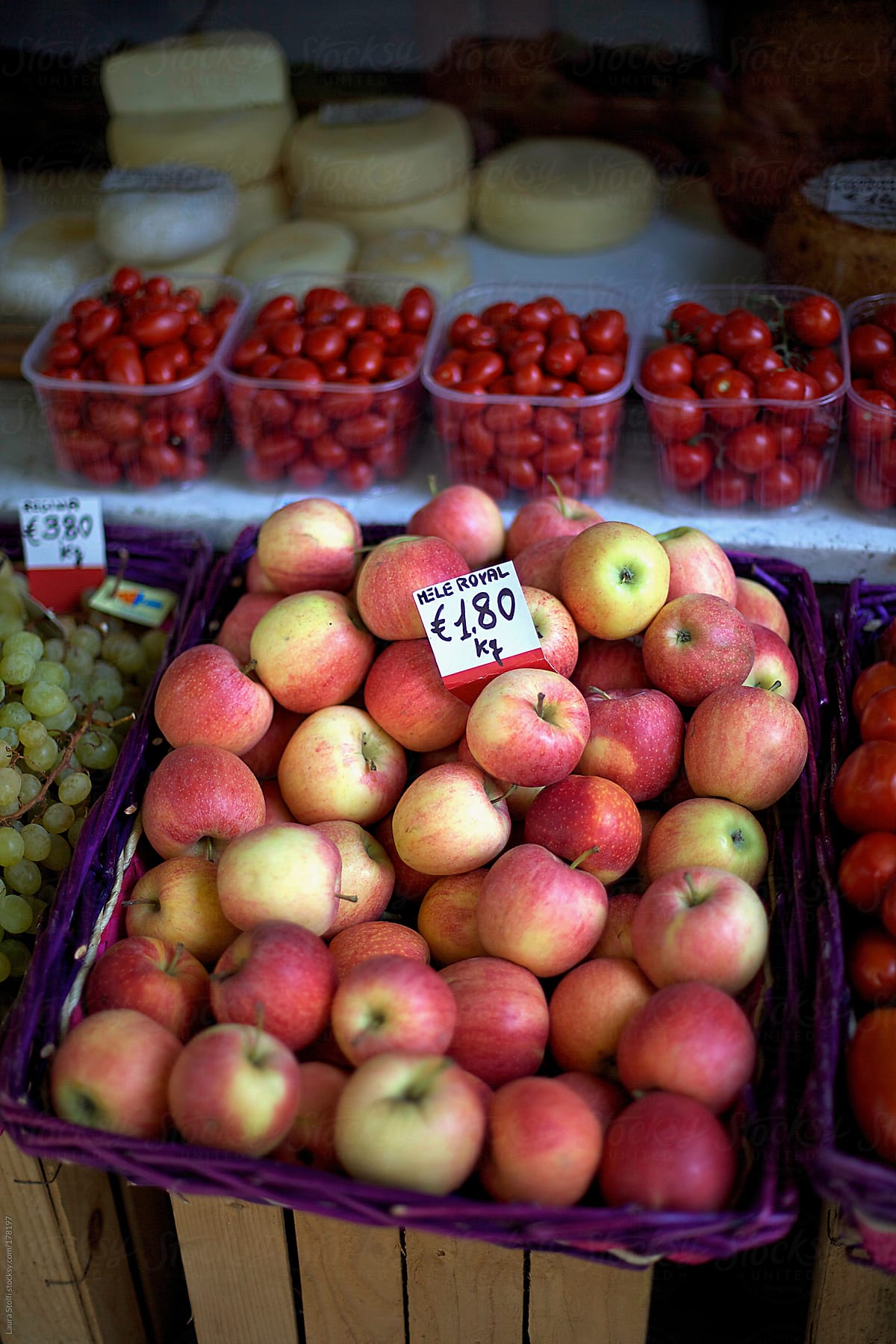 Royal apples for sale at grocery shop in Italy