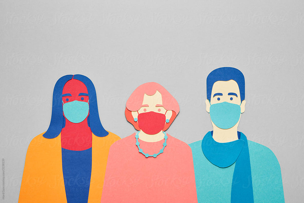 Illustration of a group of different people wearing masks.