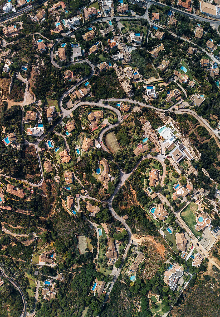 Aerial view of summer villas and hotels