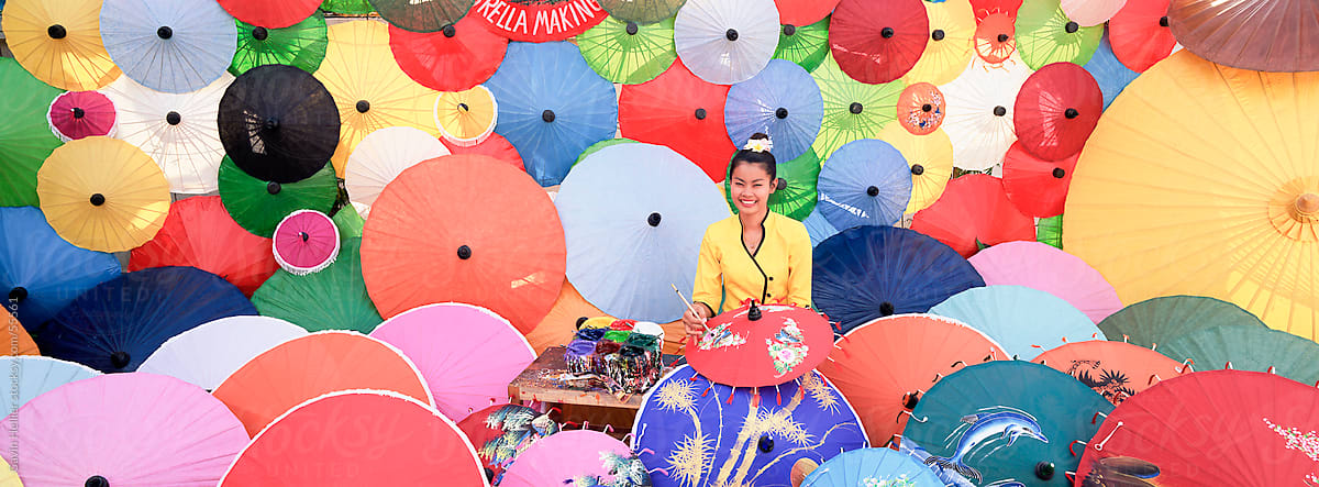 Umbrella making factory, Bo Sang umbrella village, Bo Sang, Chiang Mai, northern Thailand