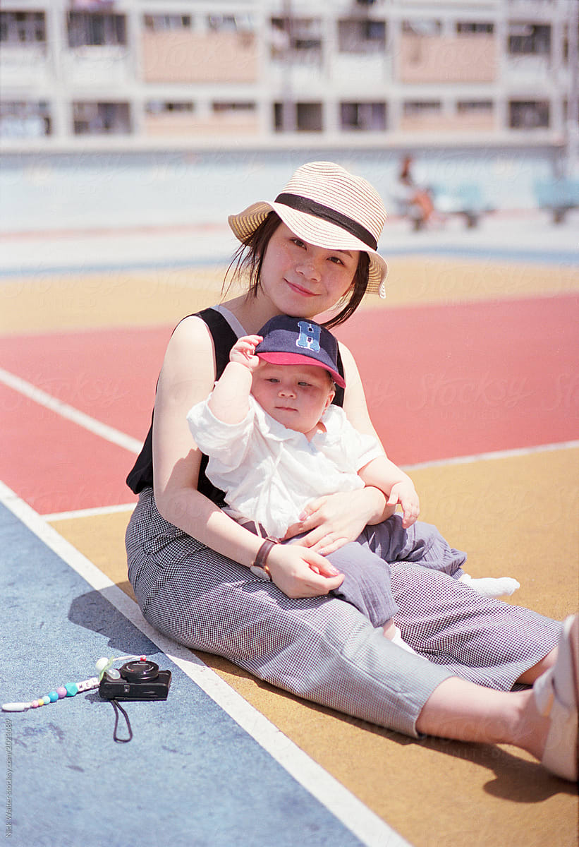 Happy Mother and Son at Choi Hung Estate in Hong Kong