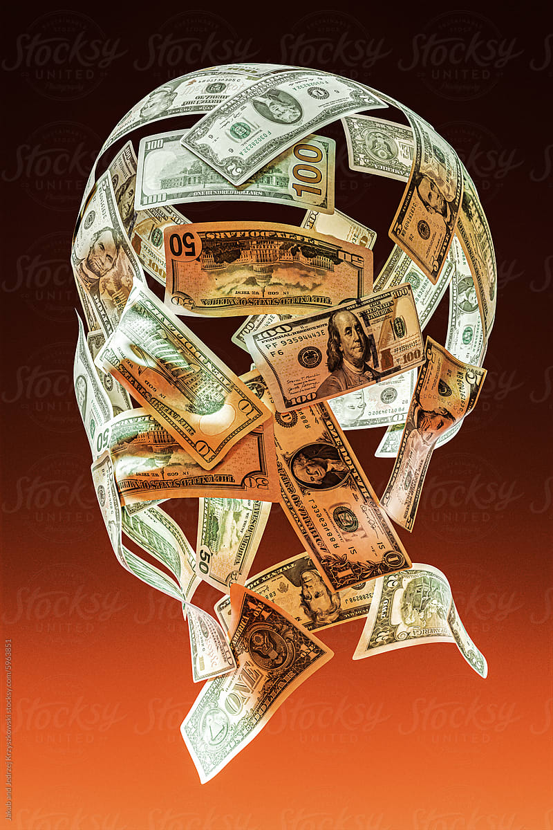 Money Head- A Portrait of a Face Made of US Dollars