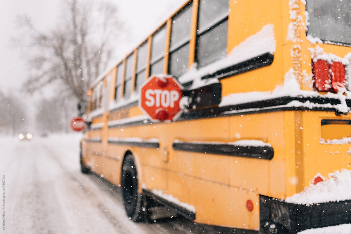 A school bus on a snowy road