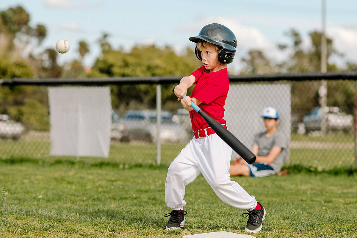 Young boy at bat during little league game