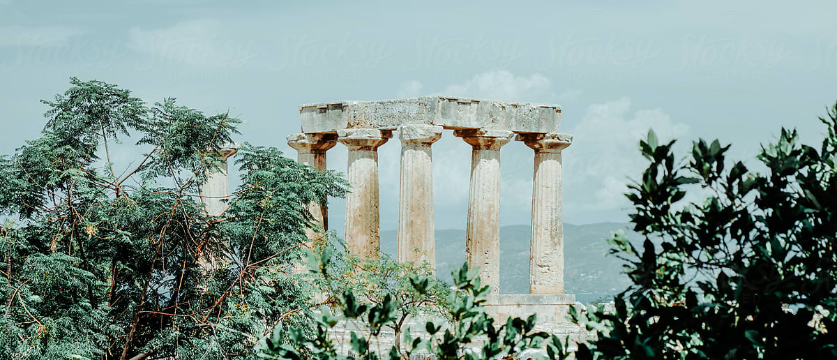 the Temple of Apollo, in Corinth, panoramic banner format