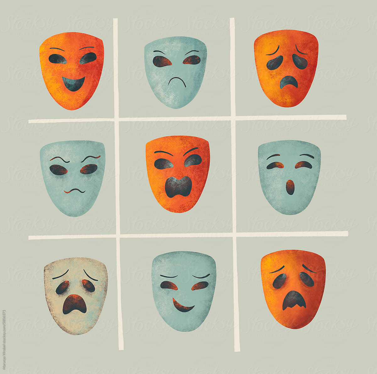 Collection of masks with different emotions