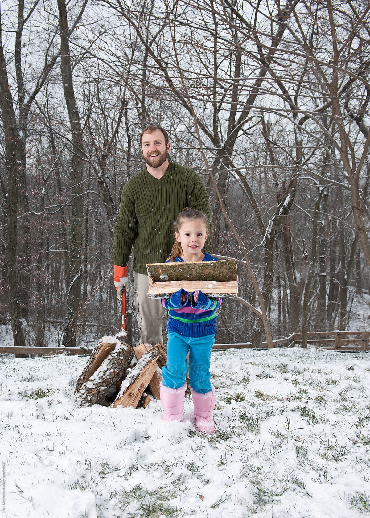 Splitting Firewood: Daughter Helps with Household Chores