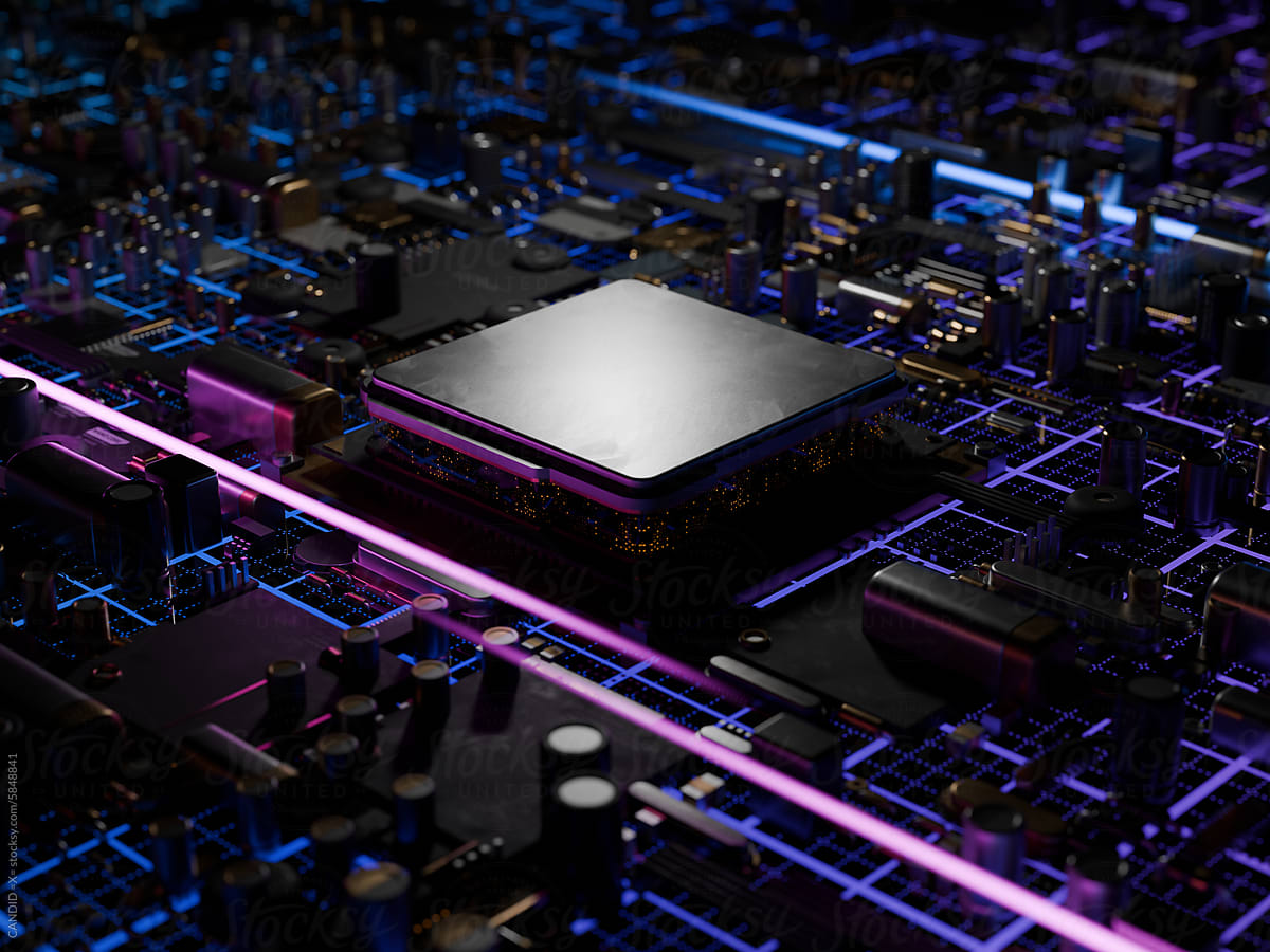Artificial Intelligence processor unit. AI CPU. Sci-Fi semiconductors