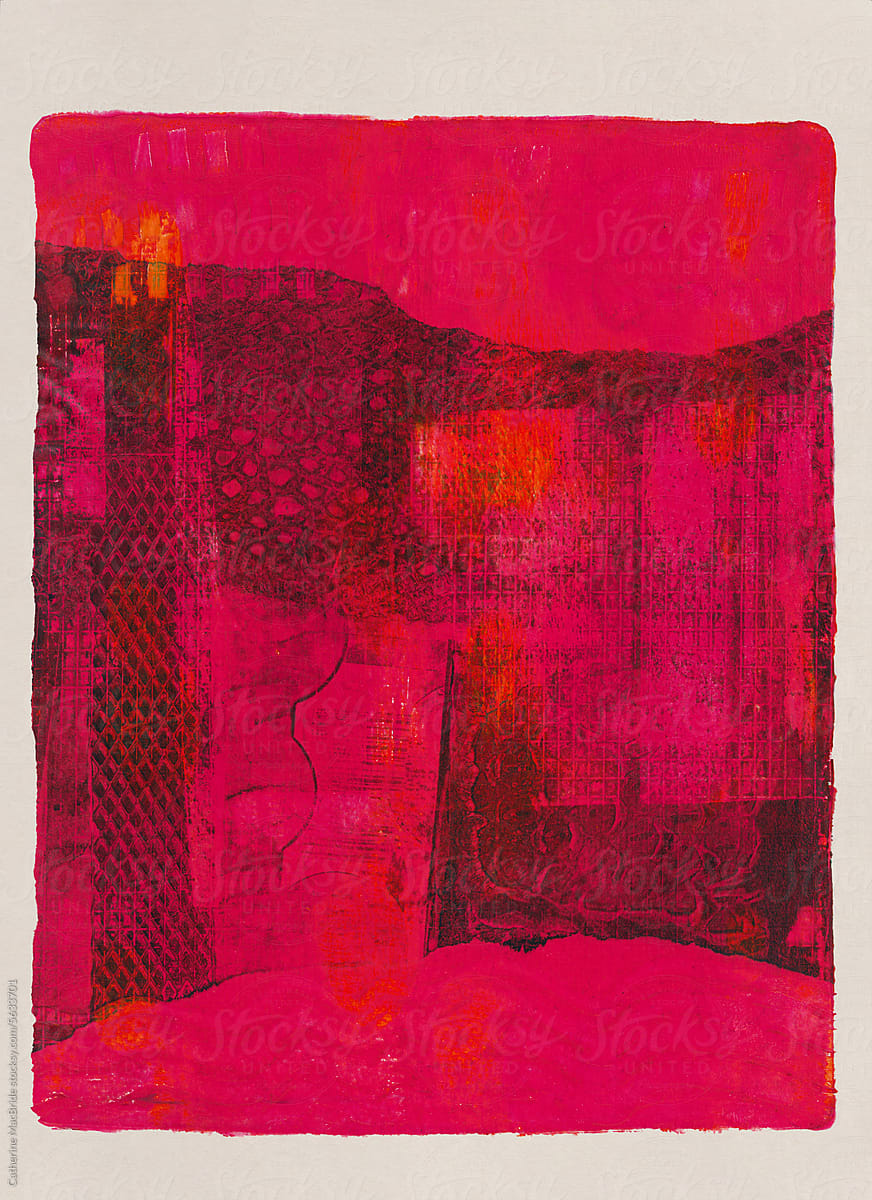 An acrylic mono-print in red and black