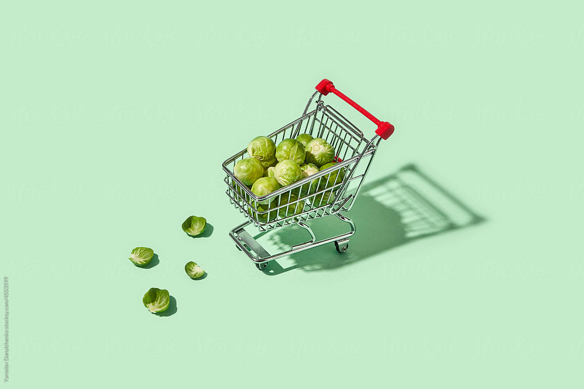 Shopping cart full of brussels sprouts