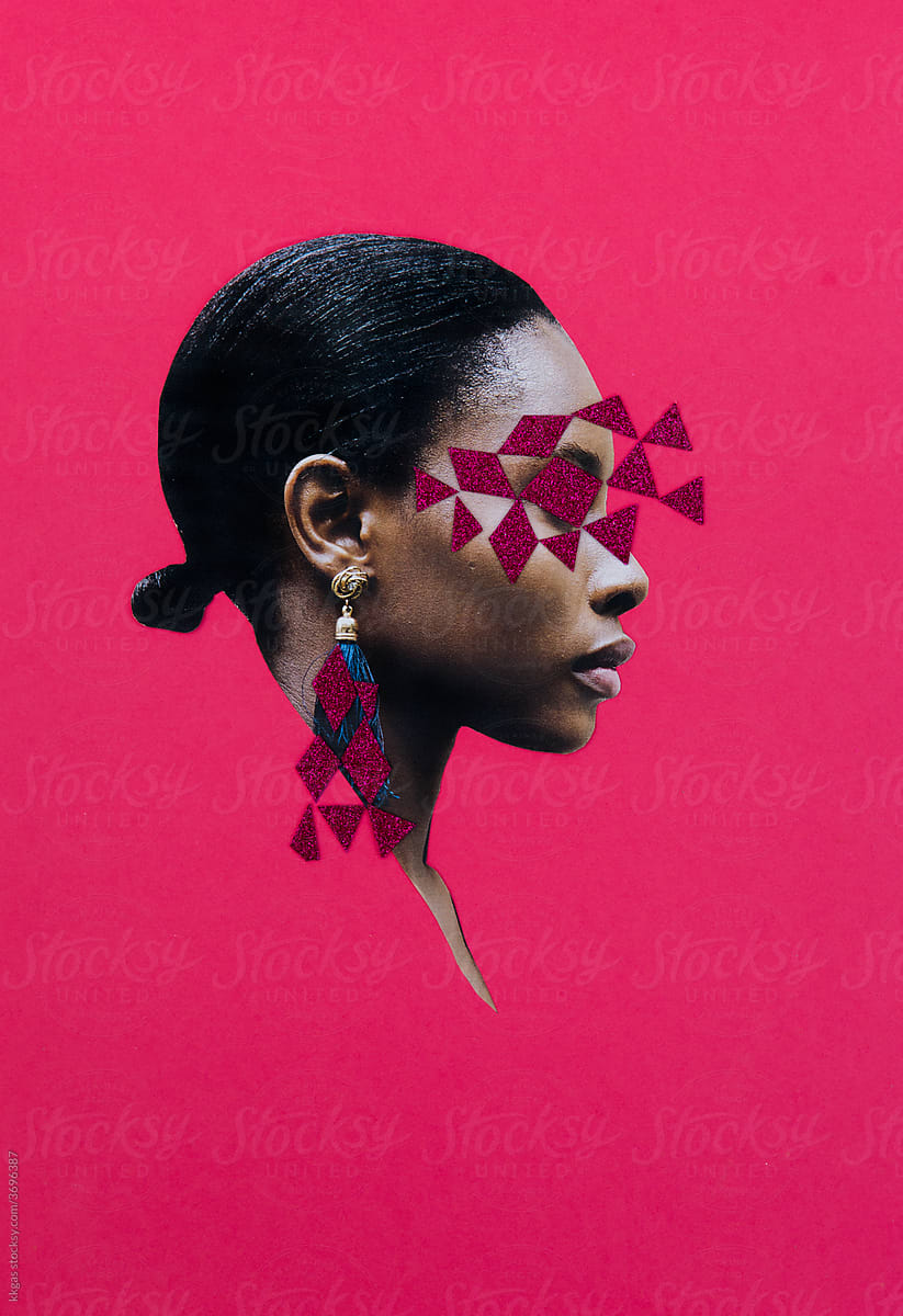 Collage portrait in power pink
