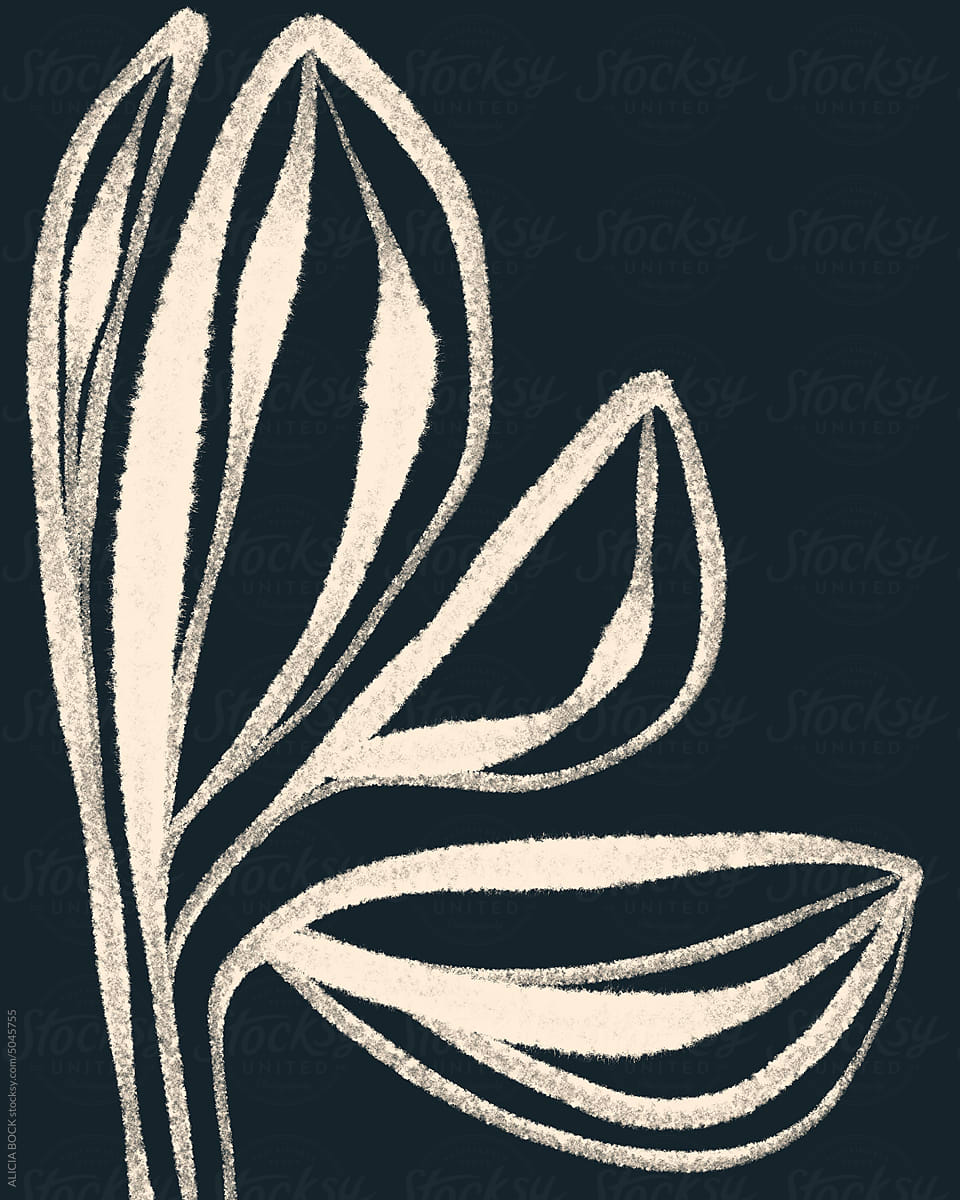 Botanical Illustration In White And Navy Blue Tones