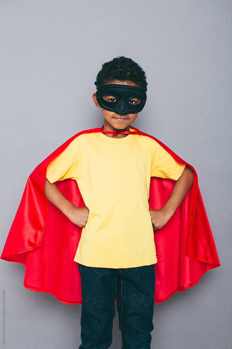 Portrait of a little boy with Superhero costume.