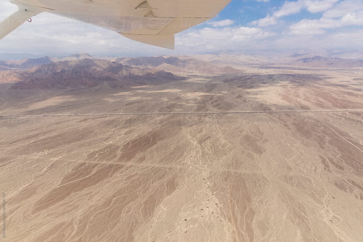 Dry river beds in Nazca Peru seen from air plane