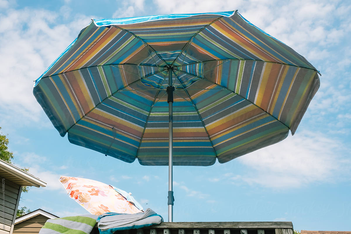 Blue patio umbrella