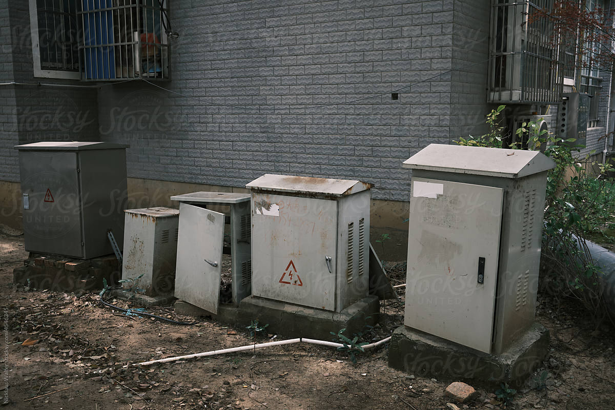 Still Life Of Old Electrical Boxes In Anhui, China.