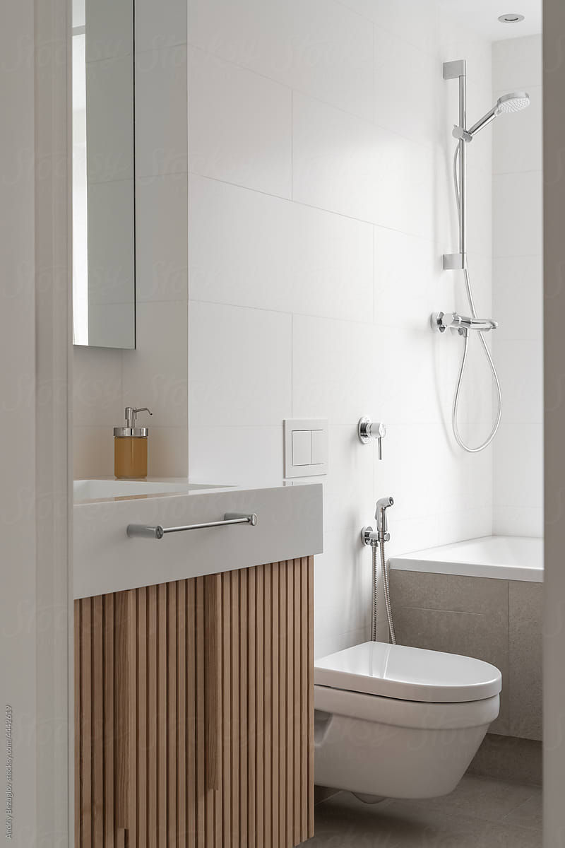 Bathroom in contemporary style with light walls