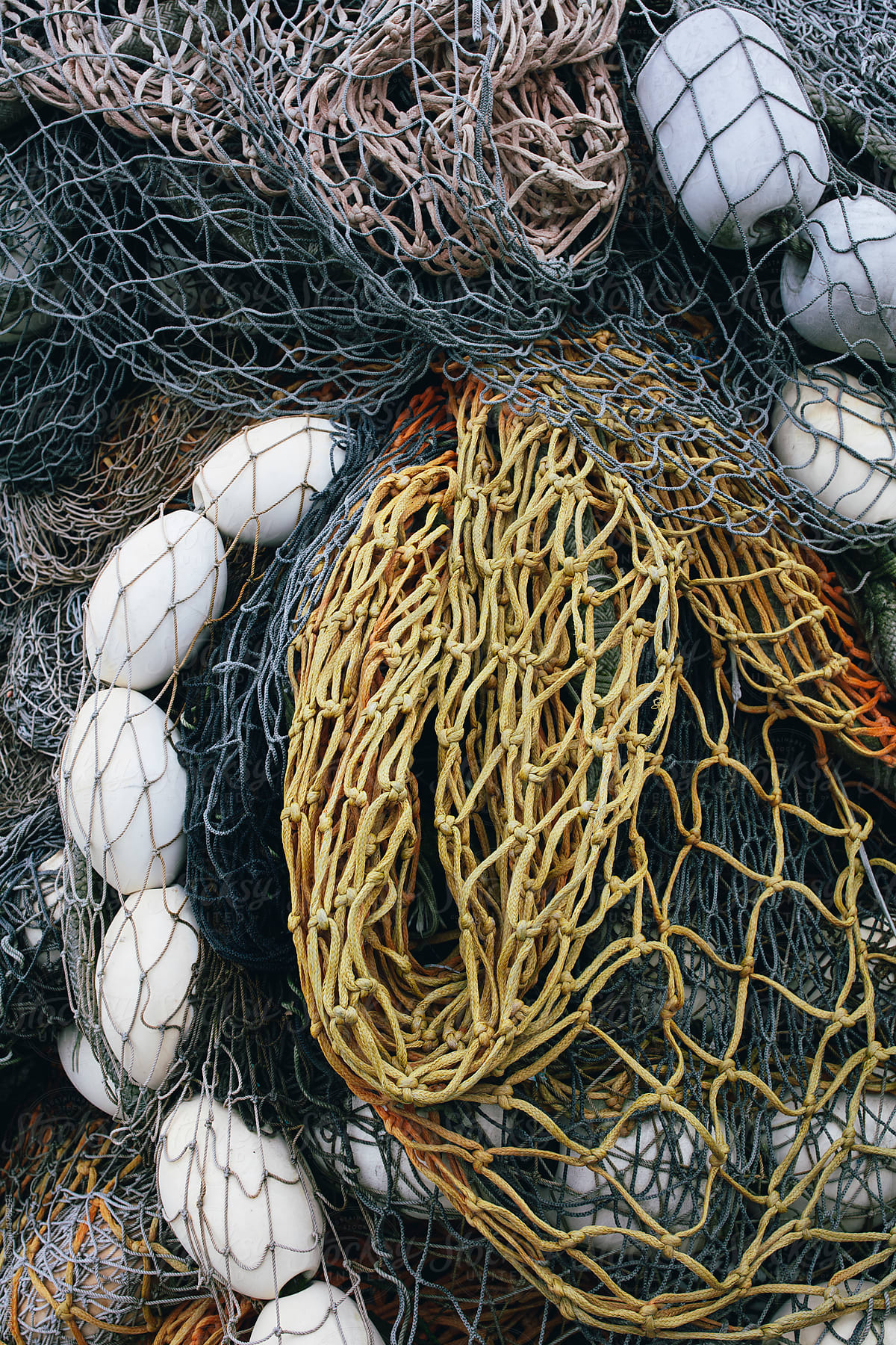 Detail Of Commercial Fishing Nets, Ropes And Equipment by Stocksy