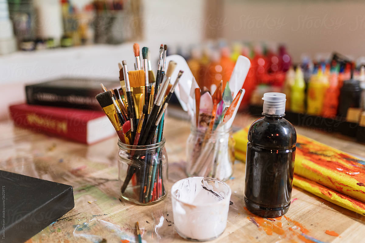 A Collection Of Fine Art Tools, Supplies And Mediums by Stocksy