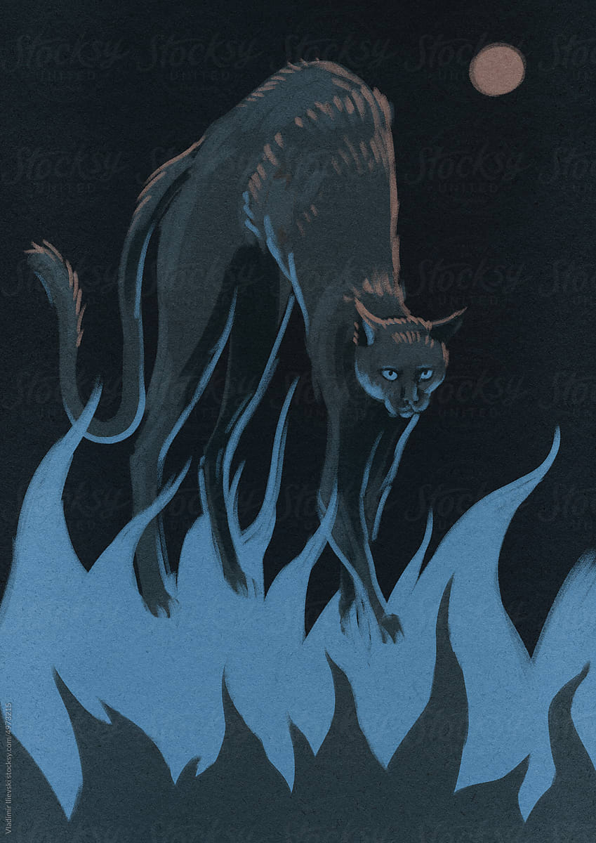 Cat Walking on Blue Fire