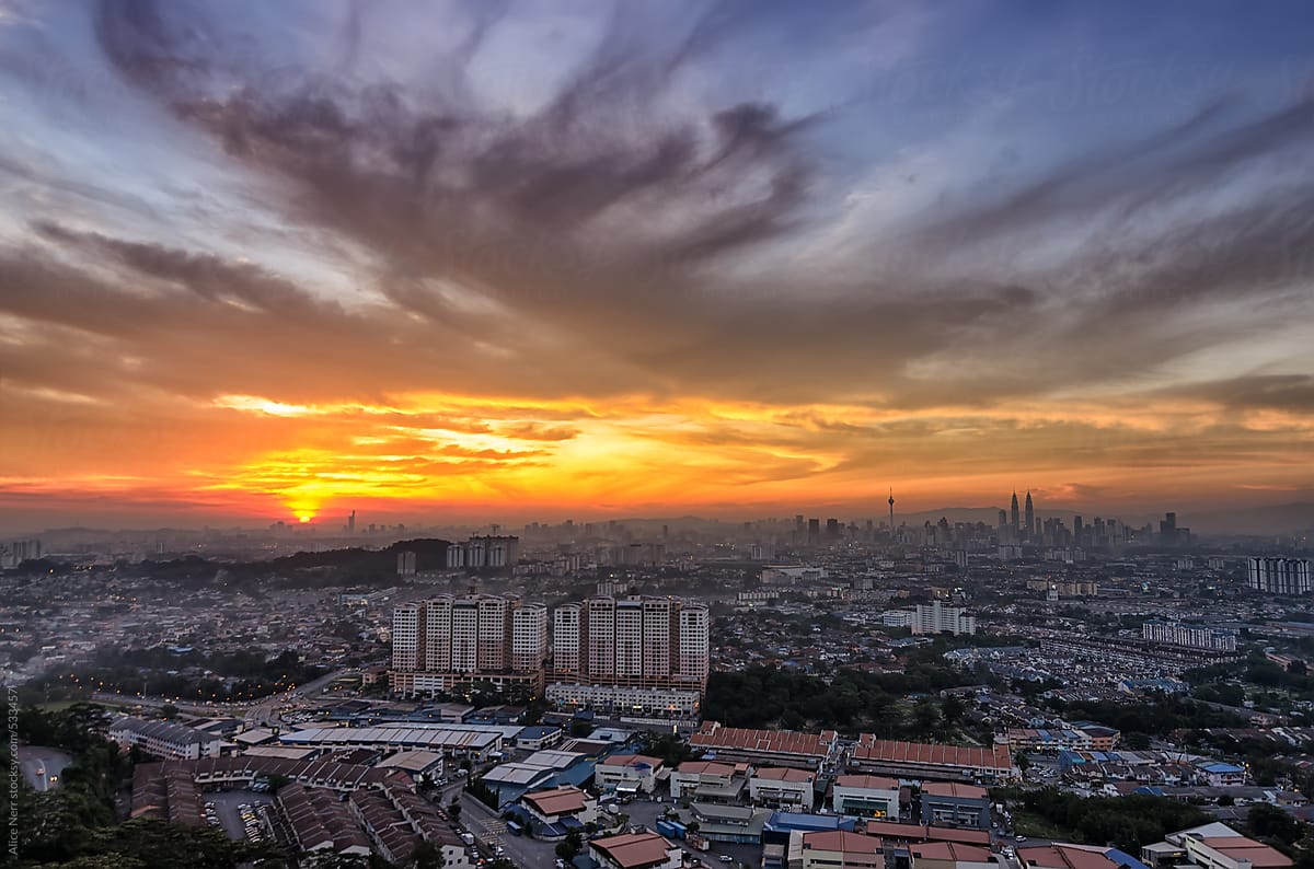 Aerial view to Kuala Lumpur at the sunset