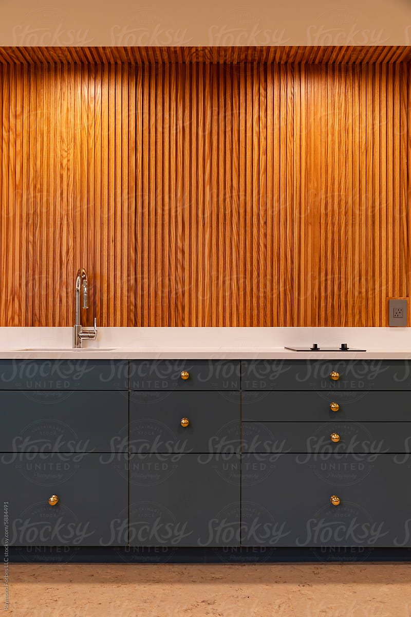 Vertical Oak Wood Paneling in Modern Home  Kitchen