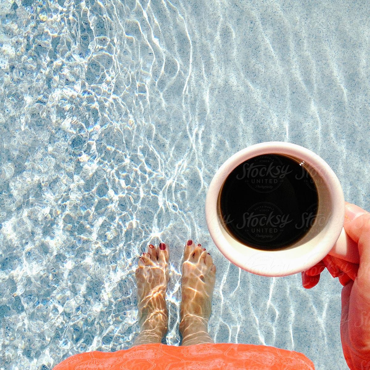 Woman Stands In Pool While Drinking Coffee On Vacation Porholly Clark 