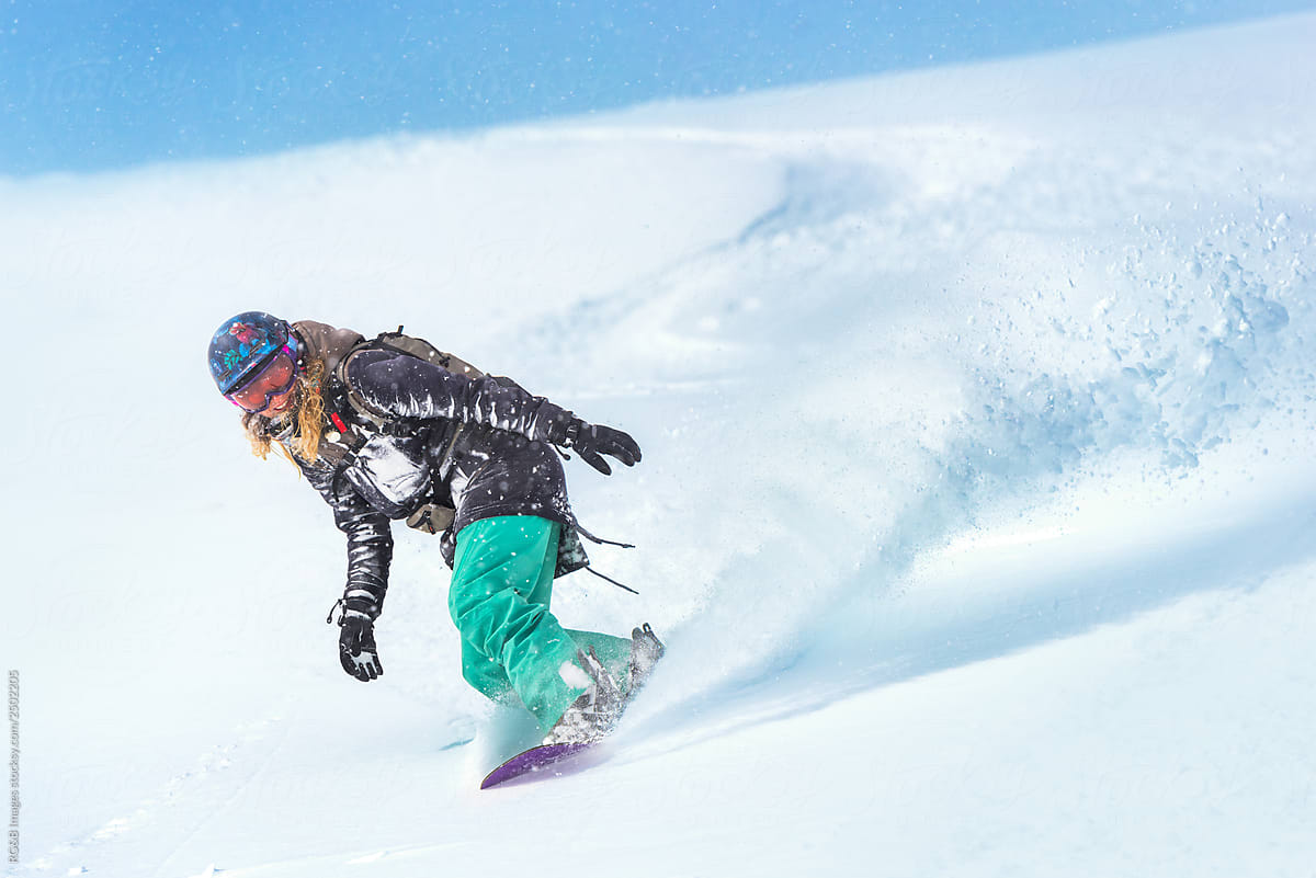 Closeup of a female snowboarder