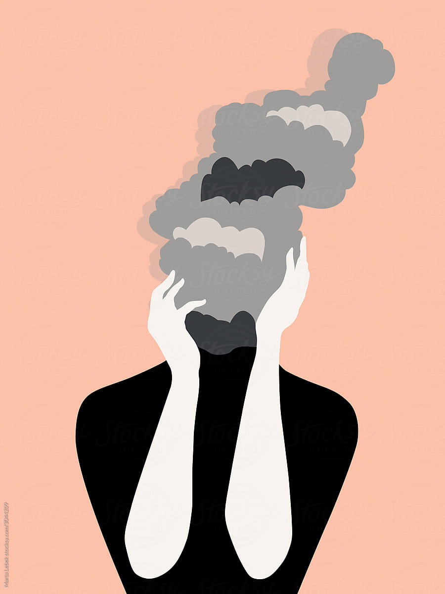 Silhouette of a woman with smoke instead of her head