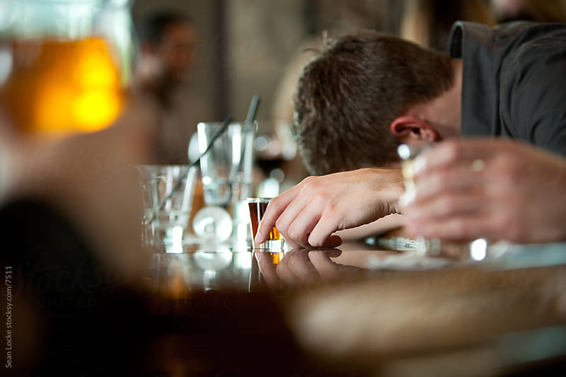 Bar Drunk Passed Out On Bar With Shot Glass By Sean Locke Restaurant