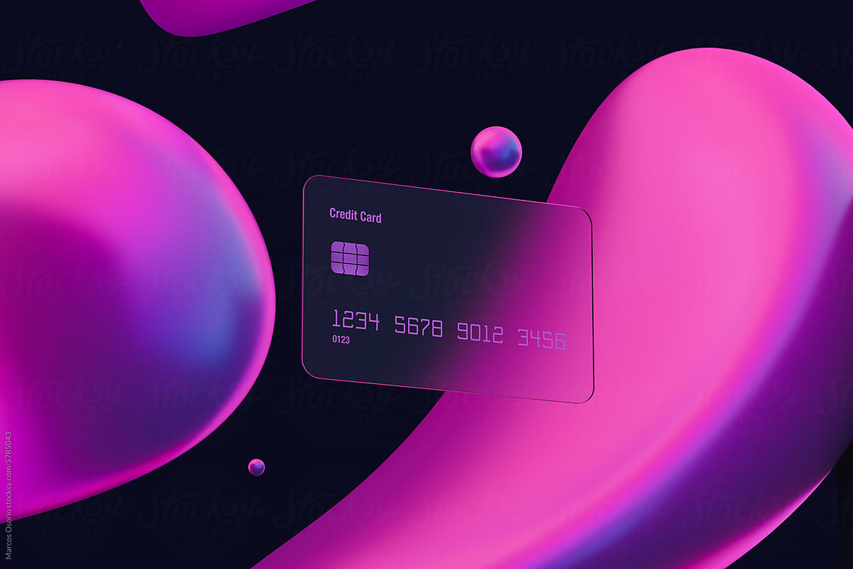 A transparent credit card floating in the air