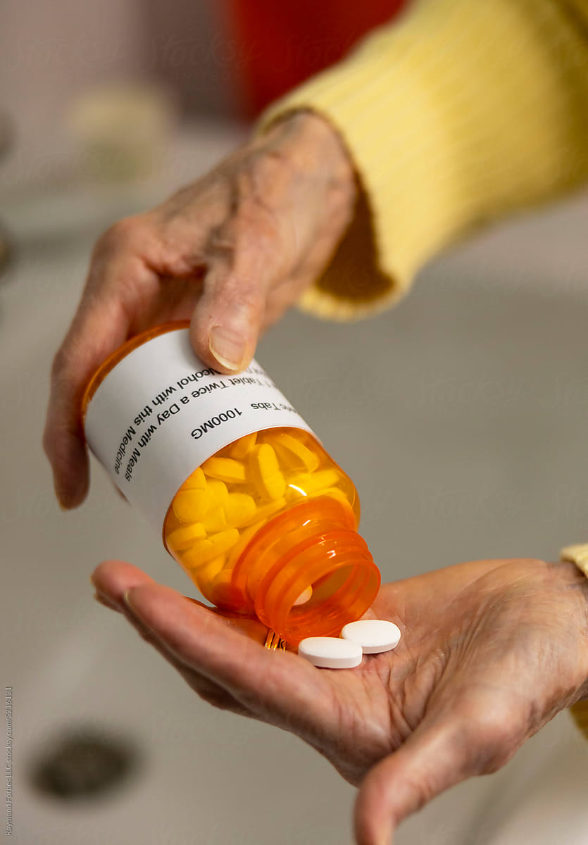 Retired Senior Citizen with prescription pill drug healthcare
