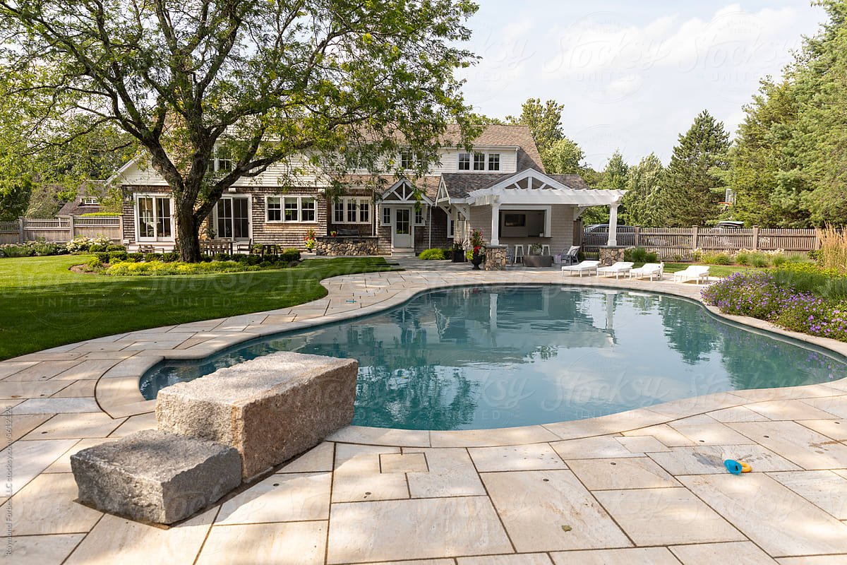 Residential luxury Home outdoor terrace patio and swimming pool