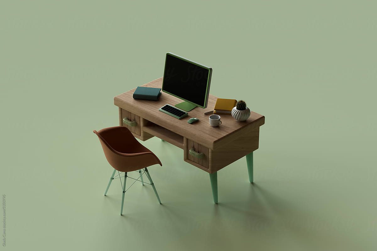 office desk with a pc
