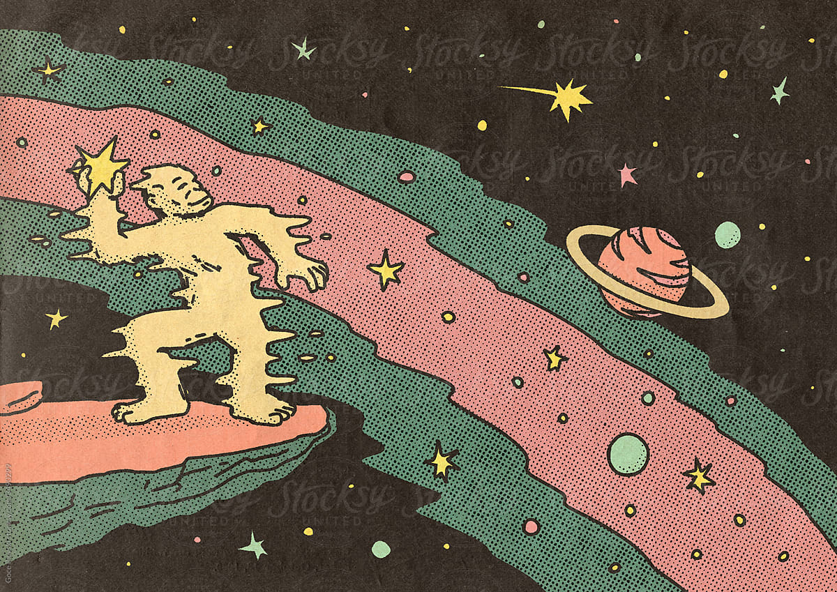 Ape Throwing Stars In The Universe Illustration
