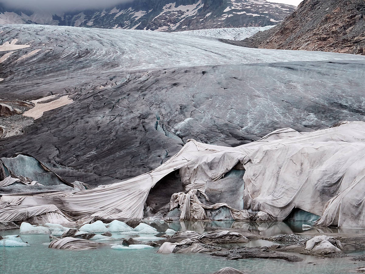 Manmade intervention to rescue dying glacier, Alps - climate change