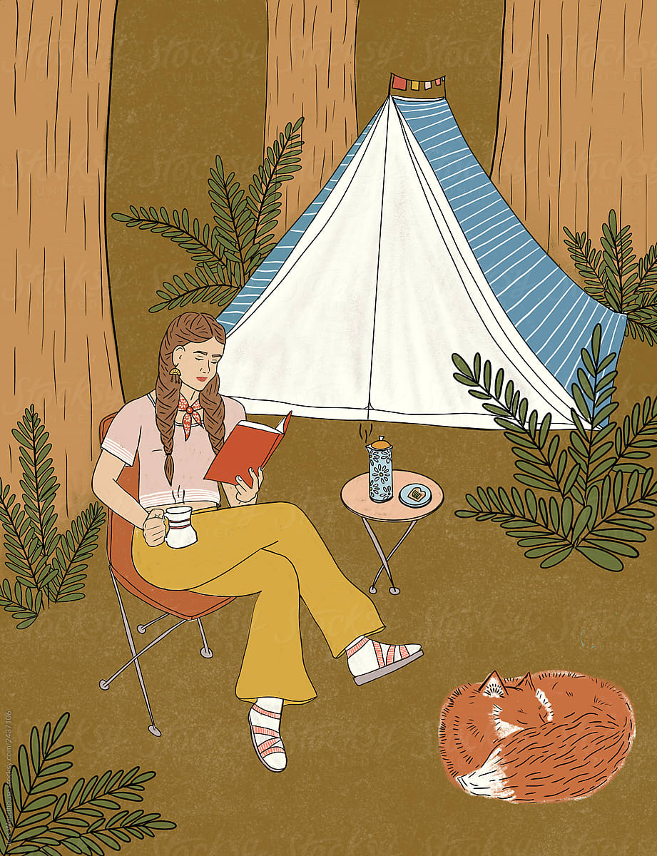 Woman Camping Illustration