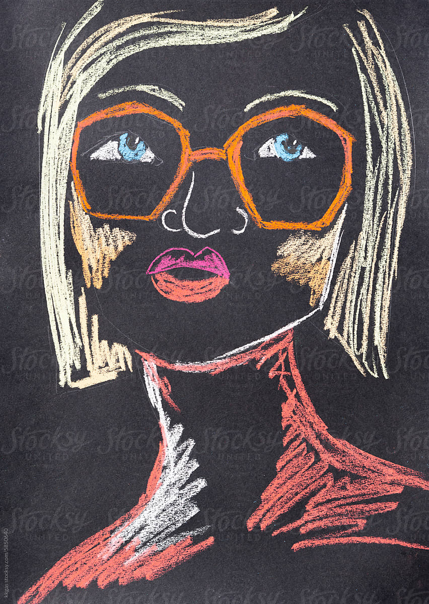 Minimal art chalk portrait of a woman