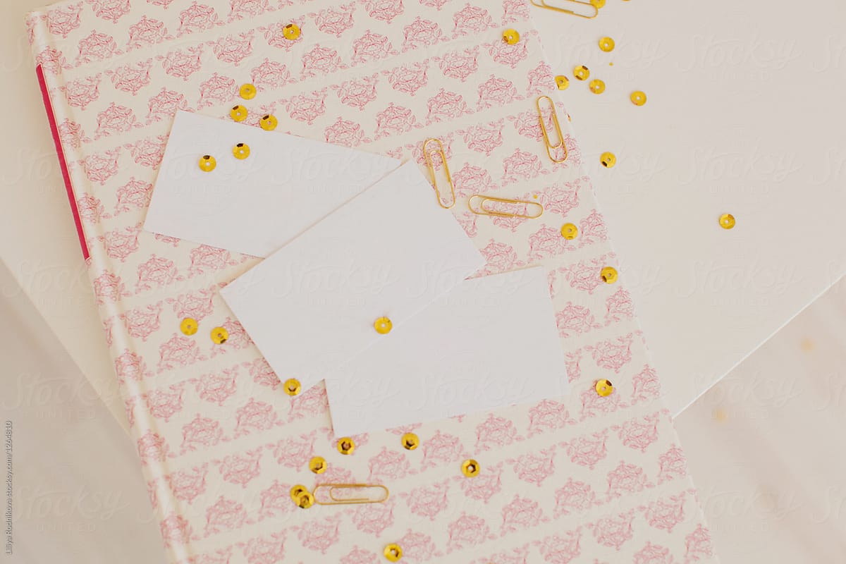 Cute stationery in pink and gold colors