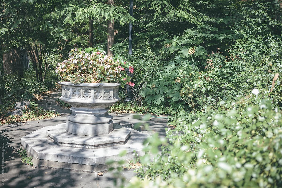 Flower Urn in Pocket Park at Minetta Triangle in New York
