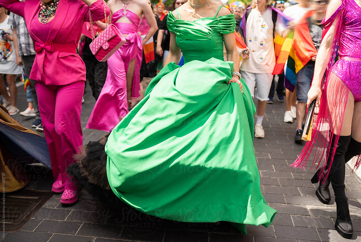 People Wearing Vivid Colors Clothes At Pride Parade