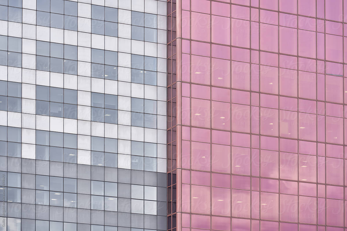 Multicolored glass facades of building
